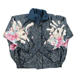 Vintage Metallic Silky Floral Patterned Bomber Jacket Medium